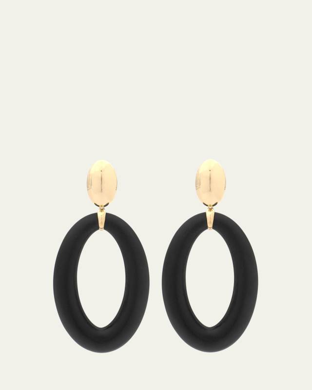 18K Gold Oval Ebony Drop Earrings
